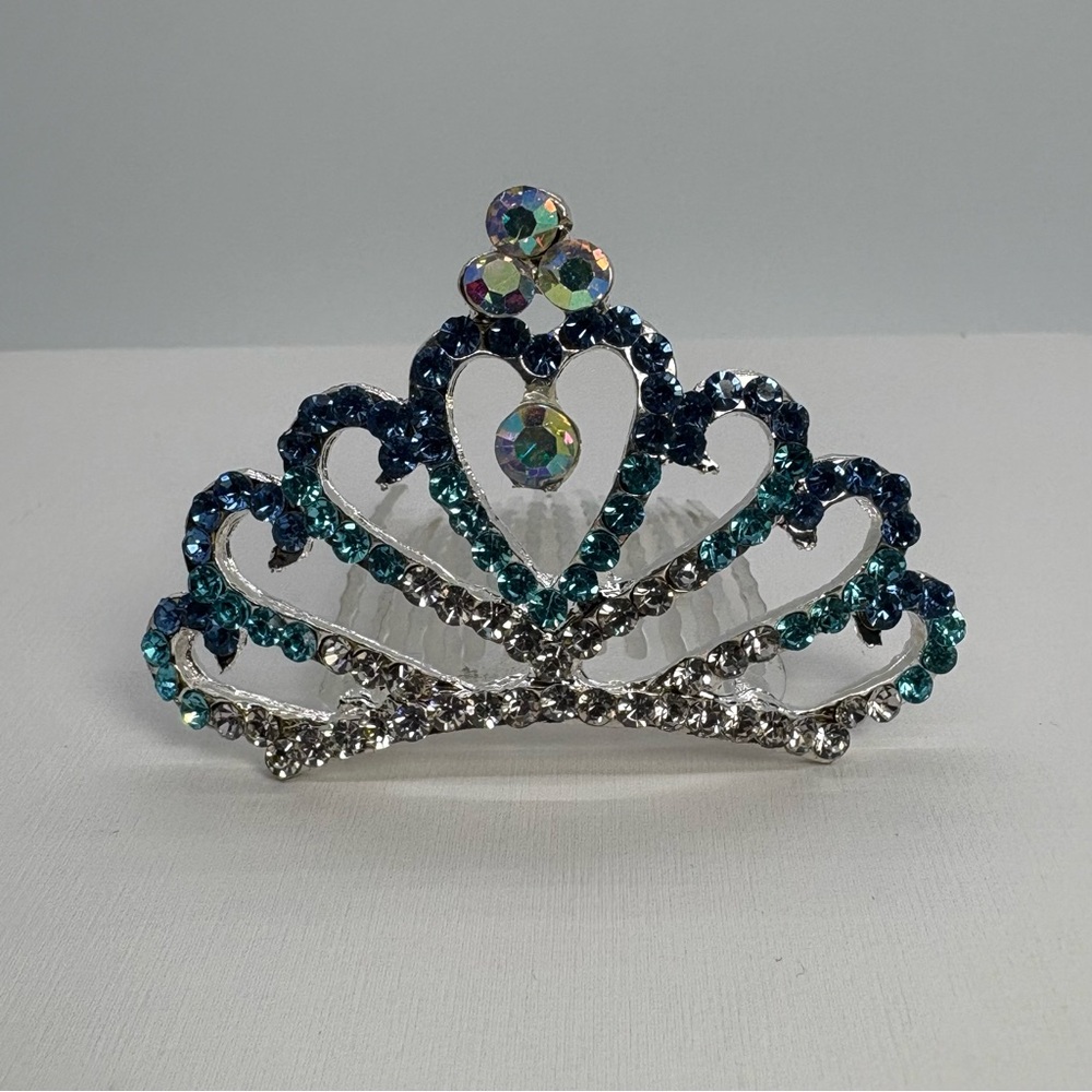 Blue Teal Royal Blue Rhinestone Mini Princess Tiara Clear Crystal Hair Crown